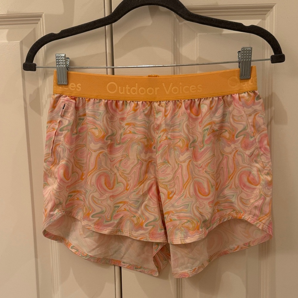 Outdoor Voices pink/yellow Relay 3” Shorts